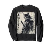 Anime d'Arte Giapponese Vintage Samurai Cat Graphic Warrior Felpa