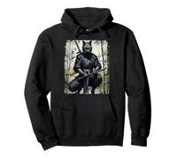 Anime d'Arte Giapponese Vintage Samurai Cat Graphic Warrior Felpa con Cappuccio