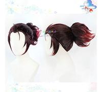 Anime Demon Slayer Kimetsu No Yaiba Tanjirou Kamado Parrucche Cosplay Costume Vino Capelli rossi con coda di cavallo + Cappellino parrucca gratuito corto con ponytai