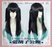 Anime Demon Slayer: Kimetsu no Yaiba Tokitou Muichirou Parrucca Cosplay Gradiente lungo Nero Blu Coda di cavallo Capelli sintetici + Cappellino parrucca