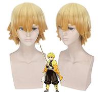 Anime Demon Slayer: Kimetsu no Yaiba Zenitsu Agatsuma Parrucca corta marrone dorato Parrucche resistenti al calore Cosplay