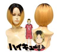 Anime di alta qualità Haikyuu !! Parrucca cosplay di Kenma Kozume Corto nero giallo sfumato costume Gioca parrucche Costumi di Halloween Capelli