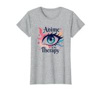 Anime è la mia Terapia: Vivace Arte degli Occhi per i Fan di Otaku, Anime Maglietta, Donna, Grigio Melange, L