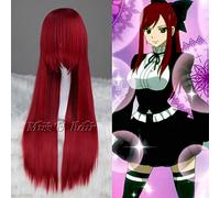 Anime Fairy Tail Erza Scarlet Parrucca cosplay lunga diritta 80 cm Parrucca per costume da donna parrucca per capelli sintetici + cappuccio per parrucca