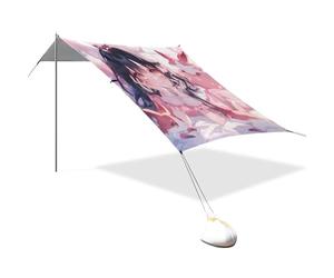 Anime Fox Girl Character Beach Cabana pieghevole UPF50+ facile installazione grande riparo dal sole con sacchi di sabbia, pala di sabbia, pali per cortile e campeggio