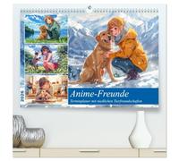Anime-Freunde - Terminplaner mit niedlichen Tierfreundschaften (hochwertiger Premium Wandkalender 2026 DIN A2 quer), Kunstdruck in Hochglanz: KI Anime-Abenteuer mit Hunden und Katzen