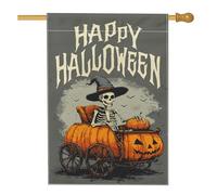 Anime Fun Halloween Strega Scheletro House Bandiere 71 x 101 cm Double Face per esterno, Horror spaventoso zucca teschio standard verticale tela Home Flag, raccapricciante cortile cortile stampa