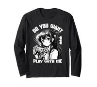 Anime Gamer Ragazza Vuoi Giocare con Me Kawaii Maglia a Manica