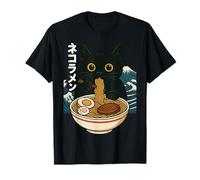 Anime Gatto Che Mangia Ramen retrò Kawaii Gatto Ramen Maglietta