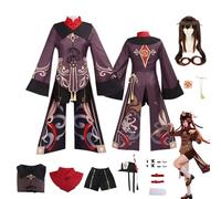 Anime Genshin Impact Hu Tao Cosplay Costume con parrucca e cappello donne e uomini Vestirsi Camicetta marrone Pantaloncini neri Accessori completi Halloween Carnevale Festa Fumetti Esibizione Abiti