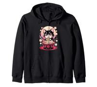Anime Giapponese Gatto Ramen Kawaii Gatto Mangiare Tagliatelle Felpa con Cappuccio