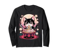 Anime Giapponese Gatto Ramen Kawaii Gatto Mangiare Tagliatelle Maglia a Manica