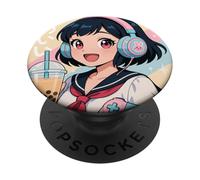 Anime Girl Gamer Gioco Giapponese Tutto il Giorno Waifu Giappone Boba Tea PopSockets PopGrip Adesivo