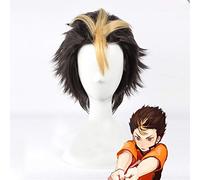 Anime Haikyuu !! Parrucca Nishinoya Yuu Cosplay Costume corto nero e biondo parrucche sintetiche termoresistenti + cappuccio parrucca gratuito