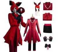 Anime Hazbin Hotel Alastor Costume Cosplay Parrucca per Uomo Personaggio Giacca Rossa Uniforme per Adulti Set Completo Vestire Completo Mantello Abiti Carnevale di Halloween Roba Regali per Feste