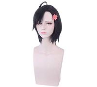 Anime ID: INVADED Parrucca cosplay Koharu Hondomachi + Fiore Hairclip Headwear nero Capelli sintetici festa quotidiana indossare parrucche cosplay Parrucca INVADED 256 e copricapo