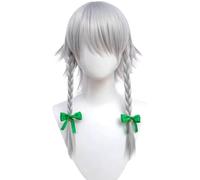 Anime Izayoi Sakuya TouHou Project Cosplay Parrucca, Argento e Bianco Doppia Intrecciata Capelli Corti Gioco di Ruolo Parrucche per Halloween Festa in Costume