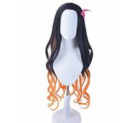 Anime Kamado Nezuko Cosplay Wig Kimetsu no Yaiba Black Orange Long Hairpin Heat-resistant Hair + Wig Cap Party