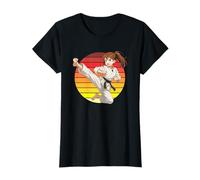 Anime Karate Girl Over Retro Tramonto Maglietta