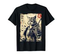 Anime Kawaii Cat Samurai Spada Maglietta Giapponese per Donne Uomini Maglietta