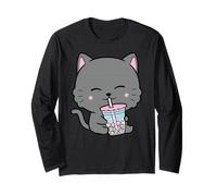 Anime Kawaii Gatto Bere Boba Bubble Tea Carino Giapponese Neko Maglia a Manica