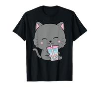 Anime Kawaii Gatto Bere Boba Bubble Tea Carino Giapponese Neko Maglietta