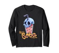 Anime Kawaii, Skeleton Head, Bubble Tea, Boba Tea Maglia a Manica
