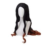 anime : Kimetsu no Yaiba Kamado Nezuko cos hair long black with orange cosplay costume wigs + Wig Cap