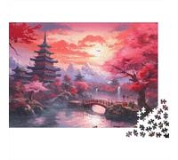 Anime Landscape Temple Puzzle in Cartone 1000 Pezzi Per Adolescenti Riduzione Dello Stress Puzzle Impegnativo Qualità Premium Arredamento Casa Cartone Ecologico 38x26cm/1000pcs