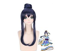 Anime Lovelive! Love Live Sonoda Umi Parrucche Cosplay per capelli in fibra resistente al calore miste lunghe dritte blu con capelli raccolti