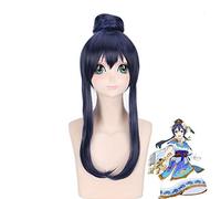 Anime Lovelive! Love Live Sonoda Umi Parrucche Cosplay per capelli in fibra resistente al calore miste lunghe dritte blu con capelli raccolti