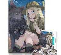 Anime-Mädchen und Wolf, 1000-teiliges Puzzle für Erwachsene und Jugendliche, Familienspiel zum Stressabbau, schwierige Herausforderung, Künstlersammlung, bildende Kunst, 38x26cm