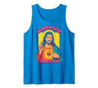 Anime Manga Gesù Sacro Cuore Cristiano Retro Pop Art Blu Canotta