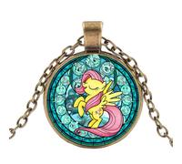 Anime My Little Horse Rainbow Puledro Collana Carino Unicorno Girocollo Cabochon Vetro Gemma Ciondolo Collane Ragazze Partito Gioielli Regali, Lega di zinco