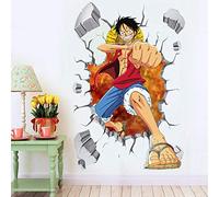 Anime One Piece Wall Sticker Poster Boy Dormitorio Camera da Letto Sticker Decorazione Camera da Letto Carta da Parati Cartoon Autoadesivo-Luffy Indossa Un Cappello di Paglia_Grande