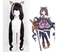 Anime Princess Connect! Re: Dive Kyro Parrucca Cosplay 110cm Gradient Cat Ears Parrucca lunga ricci coda di cavallo Parrucca Cosplay + Parrucca di orecchie di peluche con orecchie