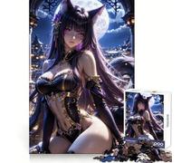 Anime Ragazza Gatto in Città Notturna Puzzle da 1000 Pezzi per Adolescenti Sviluppo Cognitivo Rilassante Facile da Pulire Unire Caldo Regalo di Natale (38x52cm)
