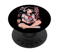 Anime Ragazza Giapponese Gioco Tutto Il Giorno Waifu Gamer Giappone Boba Tea PopSockets PopGrip Adesivo
