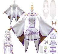 Anime Re Life in A Different World from Zero Costume Cosplay Vestito Emilia Uniforme Set Completo Festa di Halloween Carnevale Vestito con Parrucca Copricapo Orecchio Finto per Donne