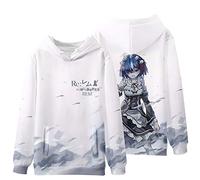 Anime Re:Life in a Different World from Zero Felpa con Cappuccio Stampato in 3D REM Pullover Unisex Felpa a Maniche Lunghe Emilia Hoodie
