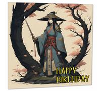 Anime Samurai biglietto di compleanno - donna giapponese Saumarai Girl 145 x 145 mm