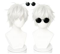 Anime Satoru Gojo Cosplay Parrucca, Argento Bianco Capelli Corti Parrucche Resistente al Calore Sintetico Festa di Halloween *****cchiali