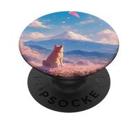 Anime Shiba Inu Sotto albero Sakura con il Monte Fuji PopSockets PopGrip Adesivo