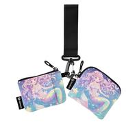 Anime-Style Cute Mermaid Stars Fantasy Portafoglio portamonete da donna Porta carte d'identità sottile staccabile con tasca con cerniera per Lady 2 pz monedero para tarjetas de credito