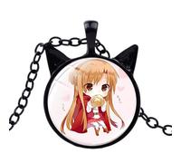 Anime Sword Art Online Yuuki Asuna Collana Cartoon Figura Vetro Cabochon Orecchie di Gatto Ciondolo Metallo Collana Lunga Catena Gioielli, Lega di zinco