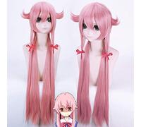 Anime the Future Diary Yuno Gasai Parrucca Cosplay 100 cm Lunghi Capelli Sintetici Rosa Lisci Mirai Nikki Parrucche Costume Party + Protezione Parrucca