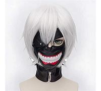Anime Tokyo Ghoul Kaneki Ken cosplay parrucca corta dritta grigio grigio resistente al calore resistente a capelli sintetici parrucca + maschera parrucca e maschera (Colore : Wig and Mask)