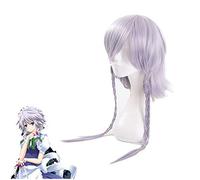 Anime Touhou Project Ow Reaper Genderbend Izayoi Sakuya Parrucca Cosplay intrecciata grigio argento Parrucche per costumi da festa di Halloween + Cappellino per parrucca