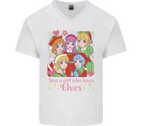 Anime Una Ragazza Che Ama Gli Elfi Natale Xmas Maglietta In Cotone A V Per Uomo