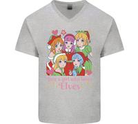 Anime Una Ragazza Che Ama Gli Elfi Natale Xmas Maglietta In Cotone A V Per Uomo